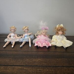4 Porcelain Dolls 5" Ballerina Lace Dress Jointed Arms Legs